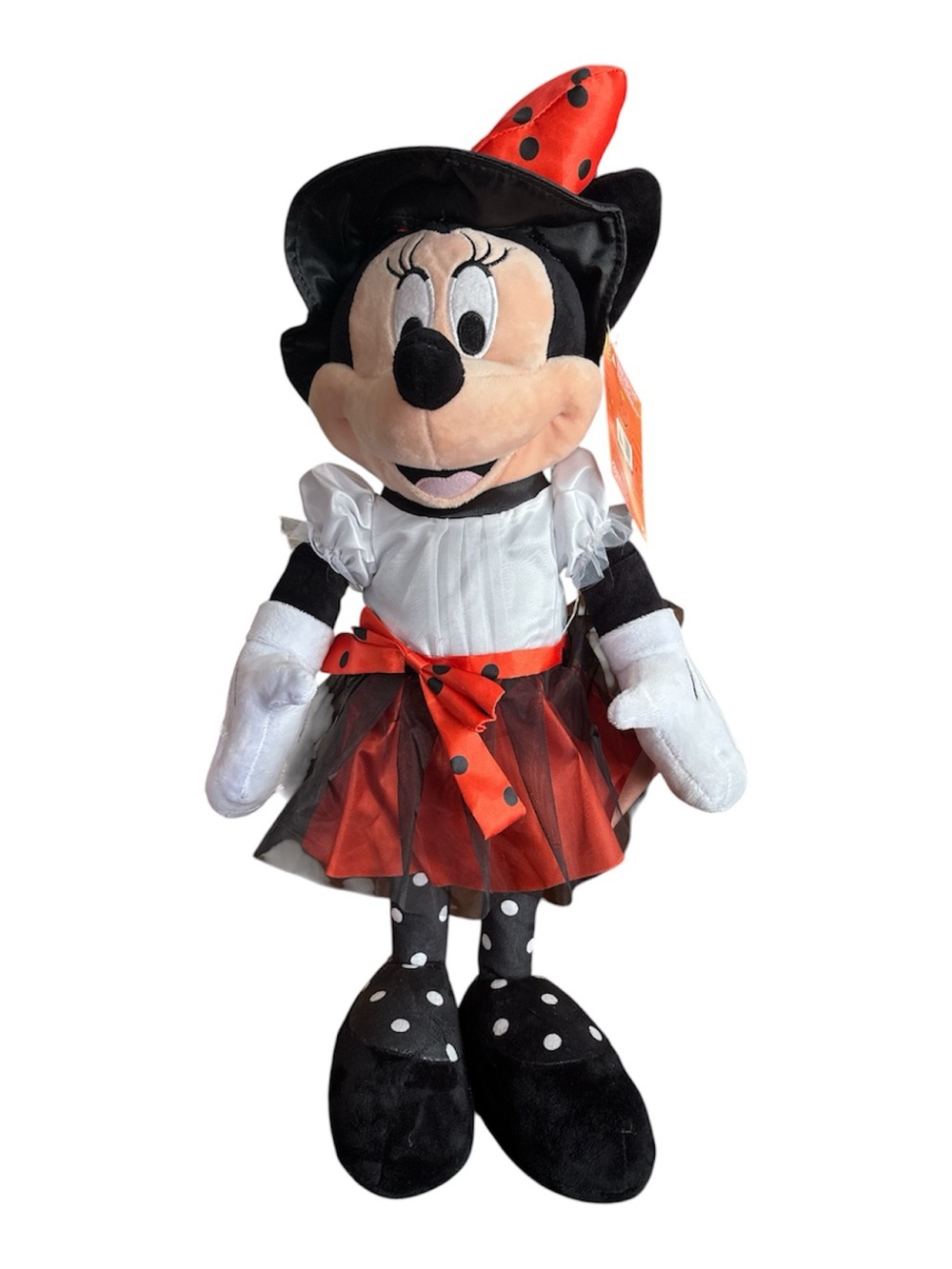 Disney Minnie Mouse Plush Witch Halloween Decor Doll Black Orange Polka Dot New